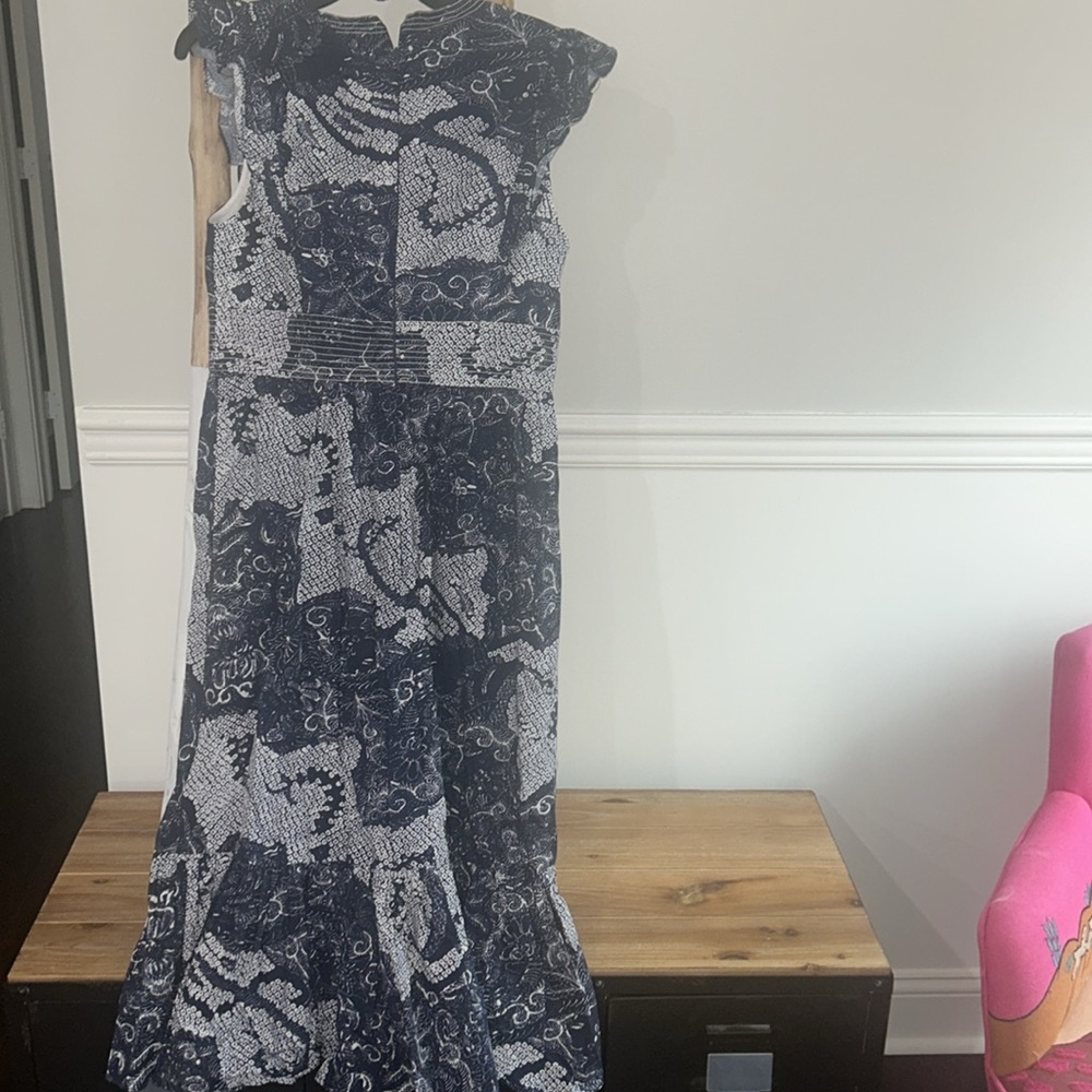 Anthropologie Navy and White Printed Midi Dress - Picture 5 of 5
